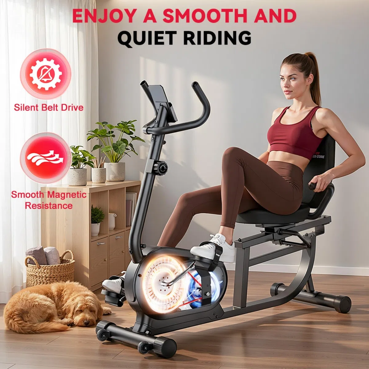 Cyclette da Seduti per Casa, Cyclette Orizzontale Magnetica con Schienale Ergonomico, 16 Livelli di Resistenza, Display LCD, Ideale per Cardio e Recupero, 150KG