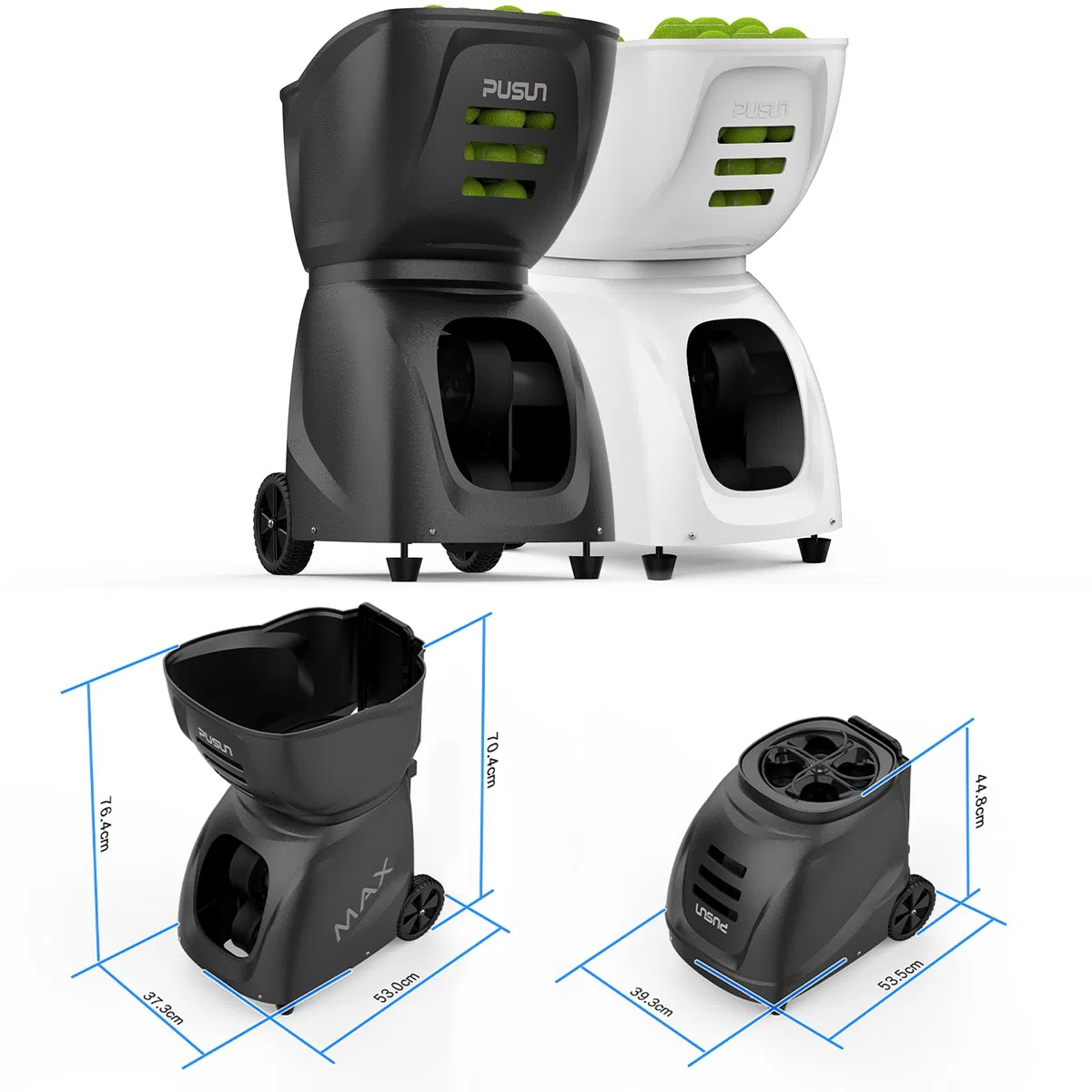 PT-Max C - Macchina per palline da tennis con telecomando, lanciatore da 12-87 km/h, rotazione superiore/posteriore/laterale, capacità di oltre 150 palline, controllo app per Android, iPhone, Apple