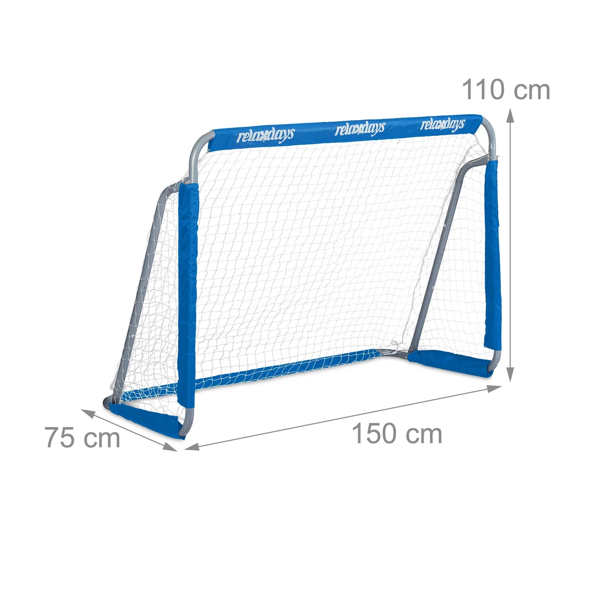 Relaxdays Porte da Calcio, Giardino, Set da 2 per Calcetto, Adulti e Bambini, in Metallo, con Rete, 110x150x75 cm, Blu