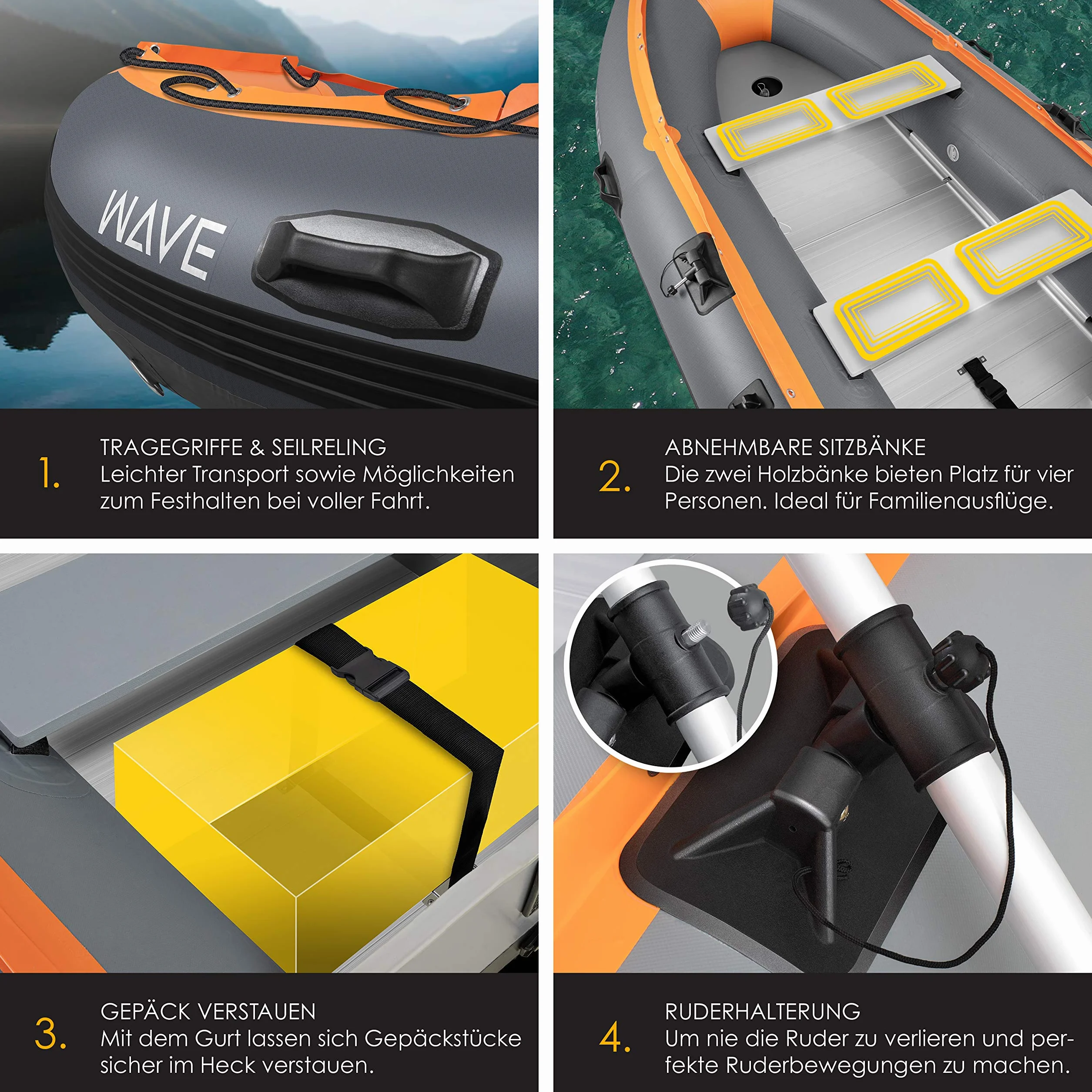 KESSER® Gommone di 3,20 m per 4 Persone - Compatibile con Motore Wave Imbarcazione da diporto Barca a Remi, da Pesca - con 2 panche - Fondo in Alluminio Remi Pompa