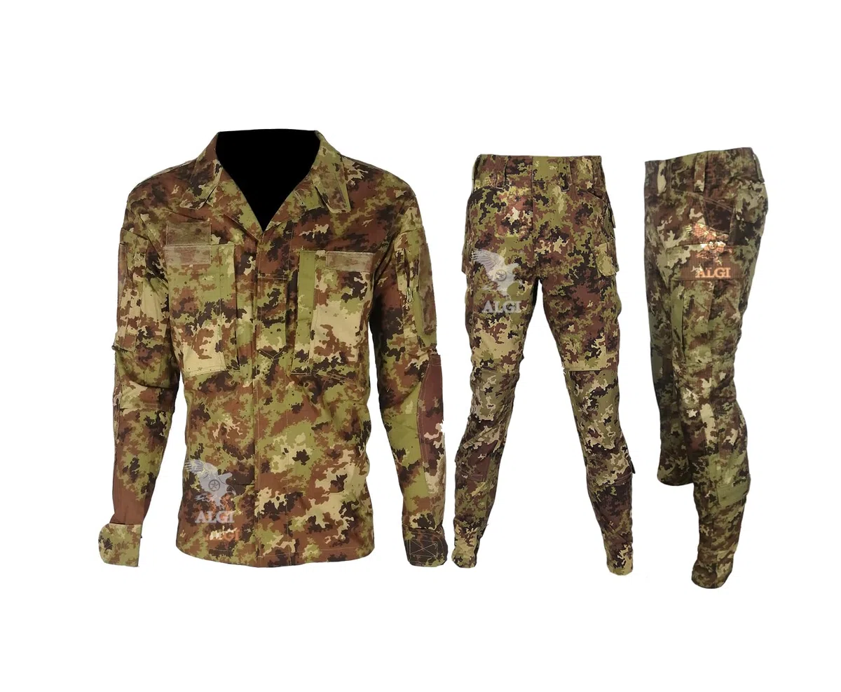 ALGI Uniforme Mimetico da Combattimento Antistrappo Vegetato con 2 Pantaloni (MOD. Soldato Futuro)