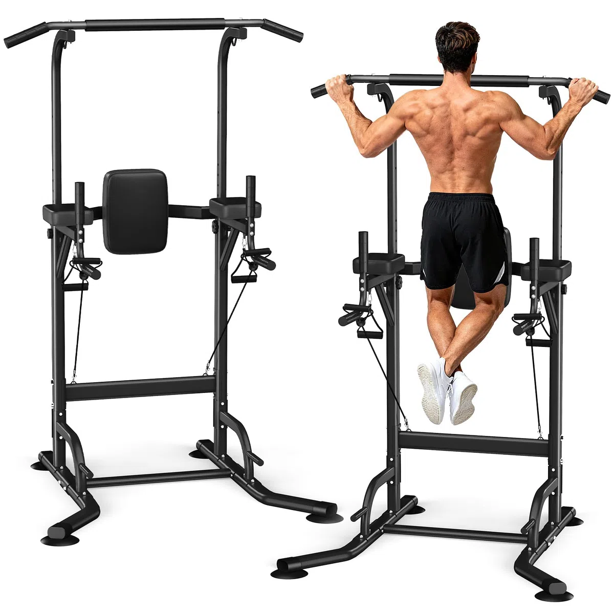 Dskeuzeew Power Tower Dip Station, stazione di forza fitness con barra per trazioni, torre di potenza multifunzionale per allenamento a casa in palestra, carico 150 kg, nero