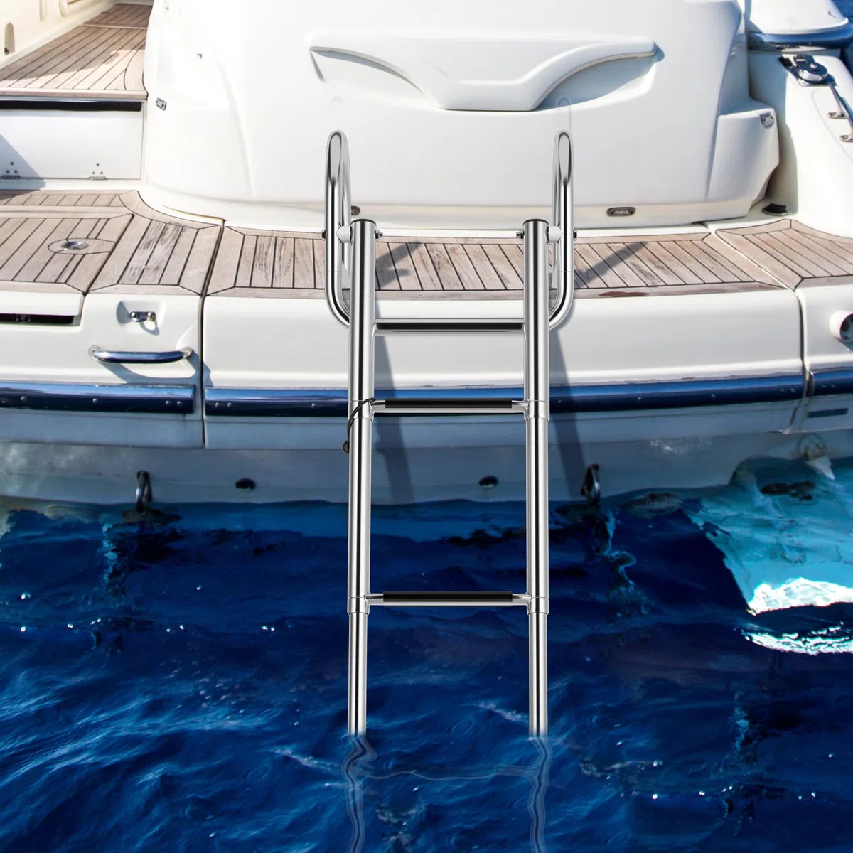 SOARS Scaletta da piscina pieghevole, 4 gradini, in acciaio inox, telescopica, con corrimano e gradini antiscivolo, scala in acciaio inox fino a 227 kg, portata posteriore