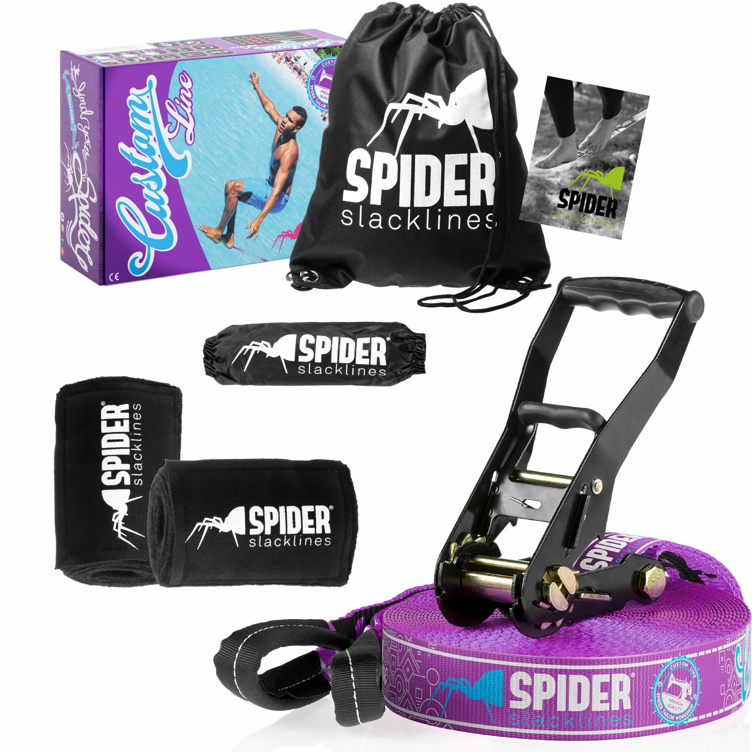 TKSA2 - Kit Slackline adulti - Attrezzatura premium per slackliner esperti e principianti - Set completo con fettuccia da 20m e cricchetto