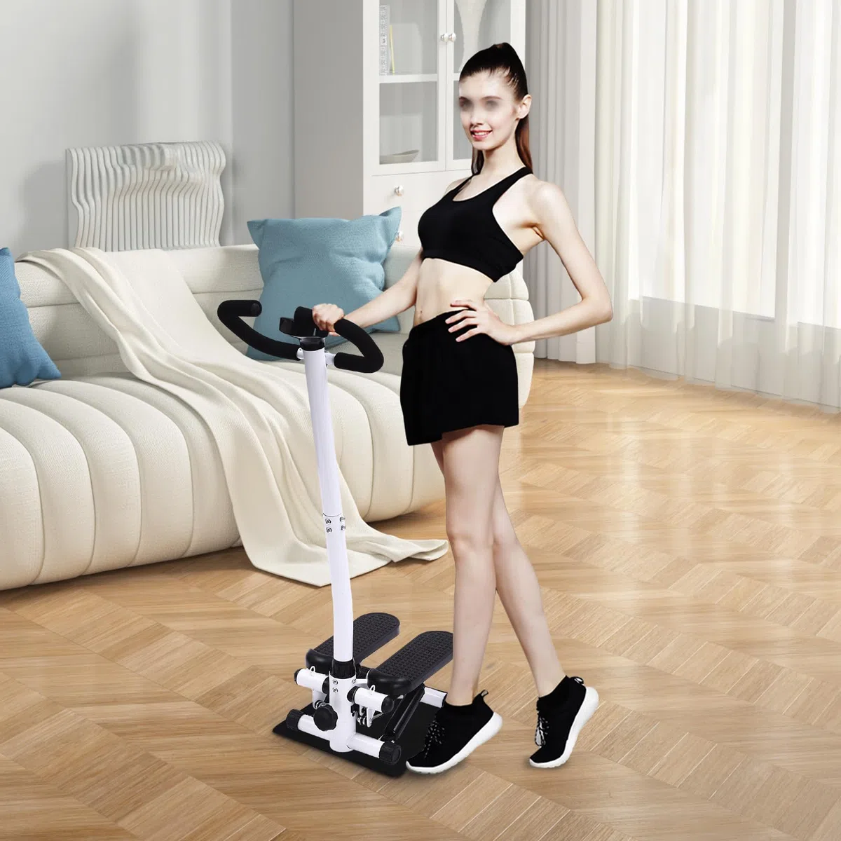 Fitness Stepper Esercizio Stepping Machine, con manubrio, tappetino, 2 fasce di resistenza, per perdita di peso, modellazione del corpo ed esercizi quotidiani, capacità di carico 150 kg