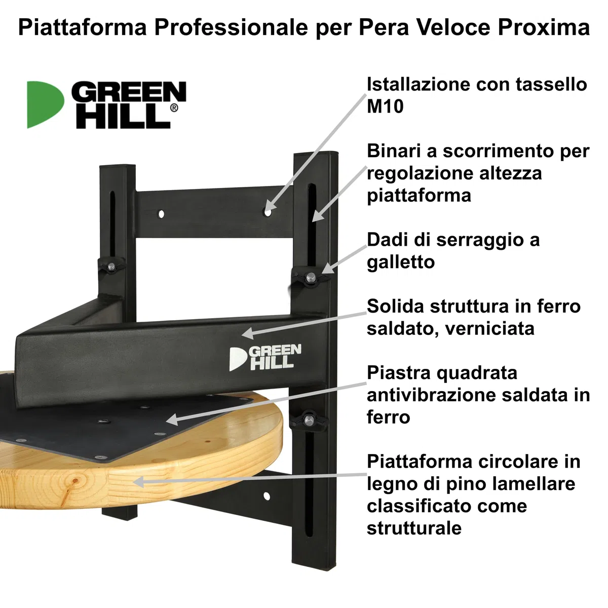 GREEN HILL Piattaforma Professionale PROXIMA Regolabile per Pera Veloce Boxe, Supporto peretta Pugilato, Staffa Speed Ball Boxing
