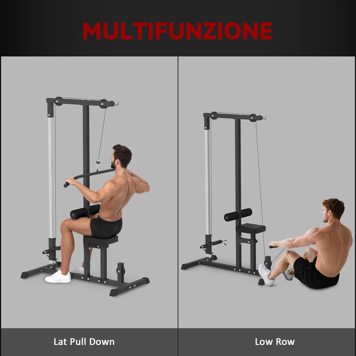 HOMCOM Stazione Fitness Pull Down, Power Tower Multifunzione per Palestra in Casa con Panca Regolabile a 3 Livelli, in Acciaio per Home Gym Casa, 107x120x190cm, Nero