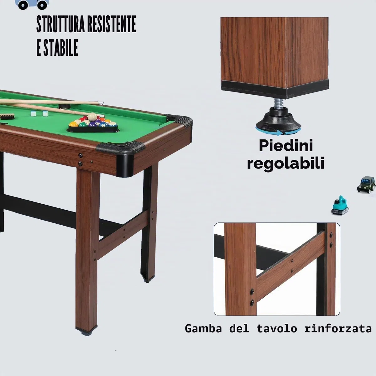 Mini tavolo da biliardo per adulti e bambini, gioco da tavolo da biliardo con 2 stecche, 2 gessetti, 16 palline, triangolo e spazzola 122 x 61 x 76 cm