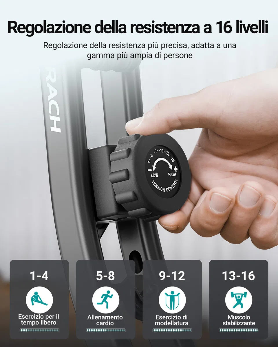 MERACH Cyclette da Casa con App di Allenamento, Silenziosa Cyclette Pieghevole 4-in-1, Resistenza Magnetica a 16 Livelli, Display LCD, Misurazione del Battito, Fascia di resistenza, Sella Confortevole