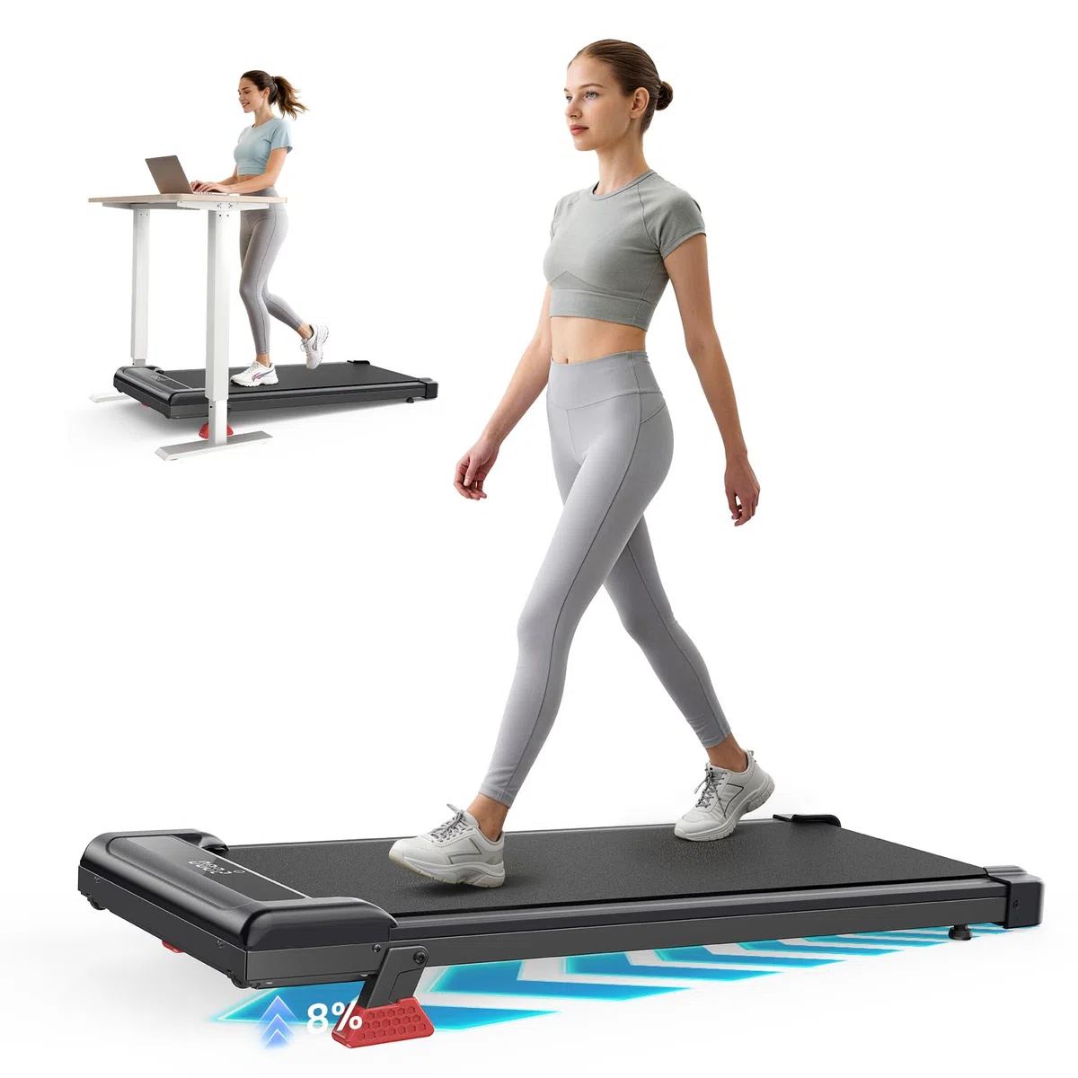 Tapis Roulant Elettrico Pieghevole Salvaspazio, Velocità Regolabile 1-8Km/H, Walking Pad 2.5HP, Nessuna installazione richiesta, Salvaspazio, Telecomando