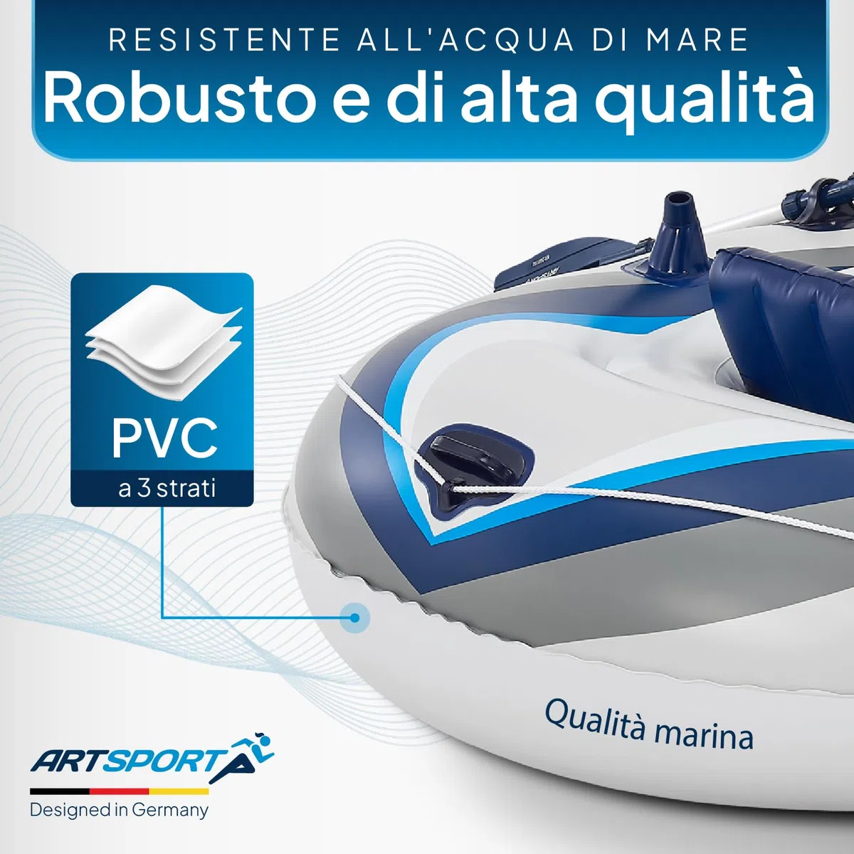 ArtSport Gommone 322 cm per 4 Persone - Canotto Gonfiabile con 2 panche - Barca a Remi in PVC con Pompa ad Aria, Remi, Borsa e Kit di Riparazione