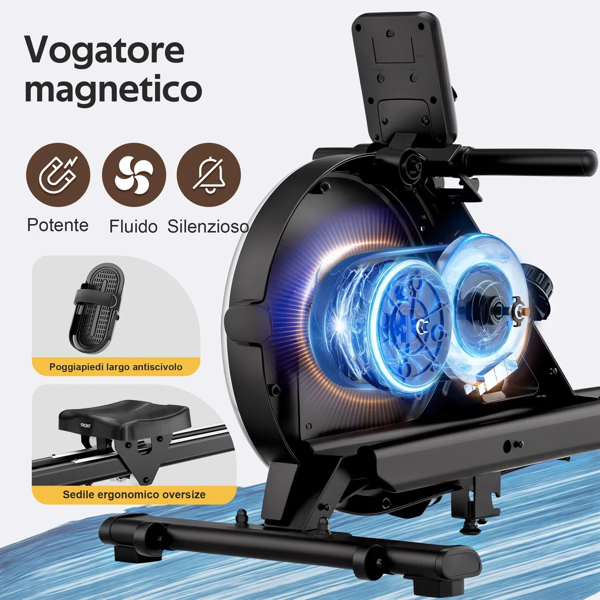 LABGREY Vogatore Magnetico Bluetooth, Compatibile con APP, Binario in Lega, Silenzioso e Stabile, Capacità 158 kg, Ideale per Allenamento Cardio Domestico