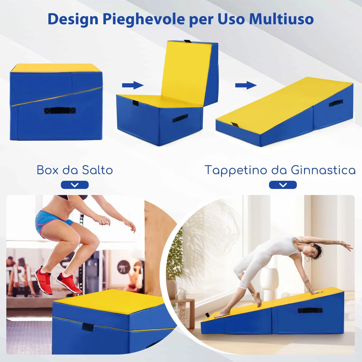 COSTWAY Materassino Ginnastica, Tappetino da Ginnastica Pieghevole con Schiuma EPE e Pelle PVC Antiscivolo e Maniglia, Tappetino da Esercizio a Forma di Cuneo per Casa e Palestra