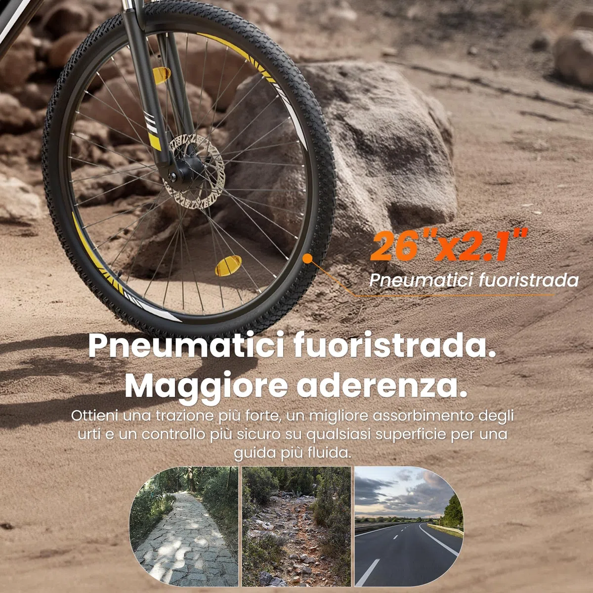 Touroll Bicicletta Elettrica, U1 26"/29", Autonomia di 65km, mountain bike elettrica, Motore 45 NM, Batteria Rimovibile 13Ah