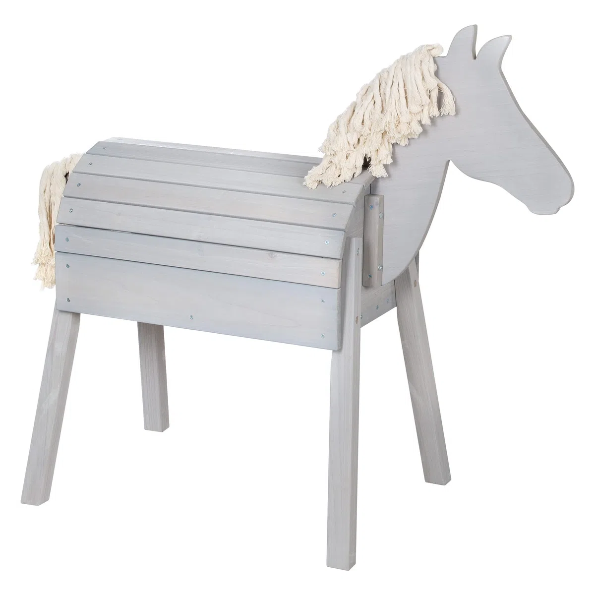 roba Cavallo da Gioco per Bambini - da Esterno, Giardino, Aria Aperta - con Criniera e Coda - Legno Massiccio Ecologico - Stabile e Robusto - Resistente alle Intemperie - Grigio