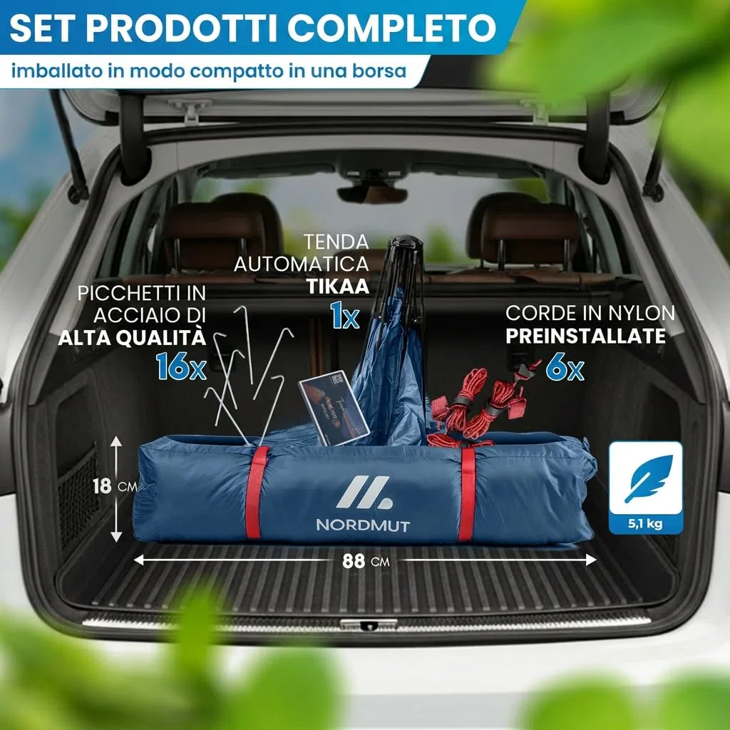 NORDMUT® Tenda Pop-Up 2-4 Persone – Montaggio Istantaneo, Impermeabile & Protezione UV – Tenda da Campeggio con Ottima Circolazione dell’Aria