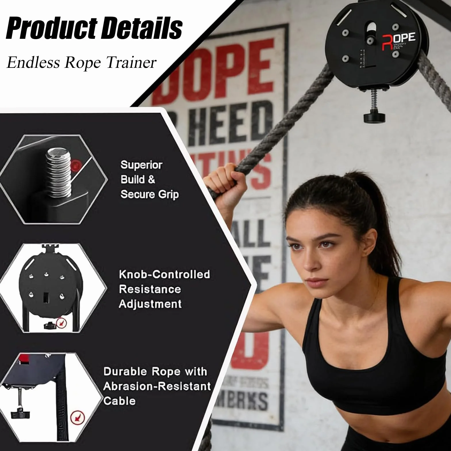 Endless Rope, Allenatore con Corda Infinita, Portable Cable Pulley System, Attrezzo per L'Allenamento di Tutto Il Corpo, Corda in Nylon Premium A Circuito Chiuso Corda, per Uso Domestico