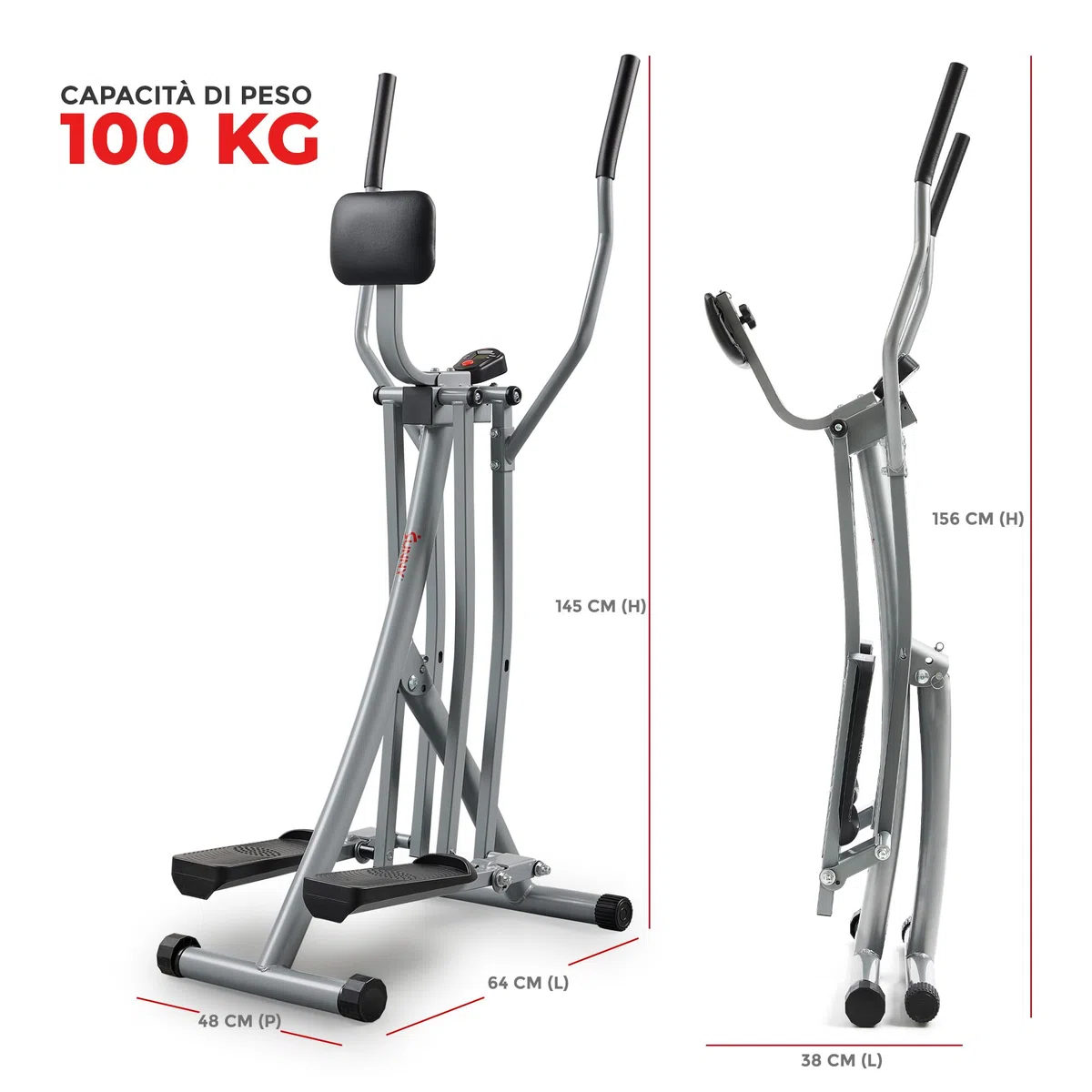 Sunny Health & Fitness Ellittica Compatta da Casa, Camminata Aerea Ellittica, Macchina Ellittic a Gradini Legacy, Allenatore Total Body, Attrezzatura per Esercizi a Basso Impatto e Cardio Domestico