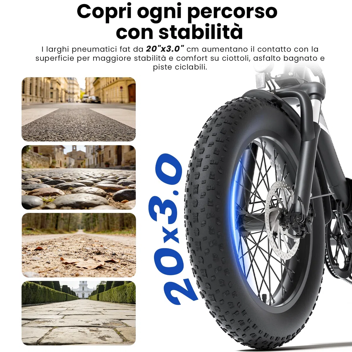 Touroll Bicicletta Elettrica, S3/S3 Pro Bici Elettrica pieghevole, 20"×3.0" fat bike elettrica, Autonomia 195 KM, Forcella Ammortizzata,Batteria Rimovibile