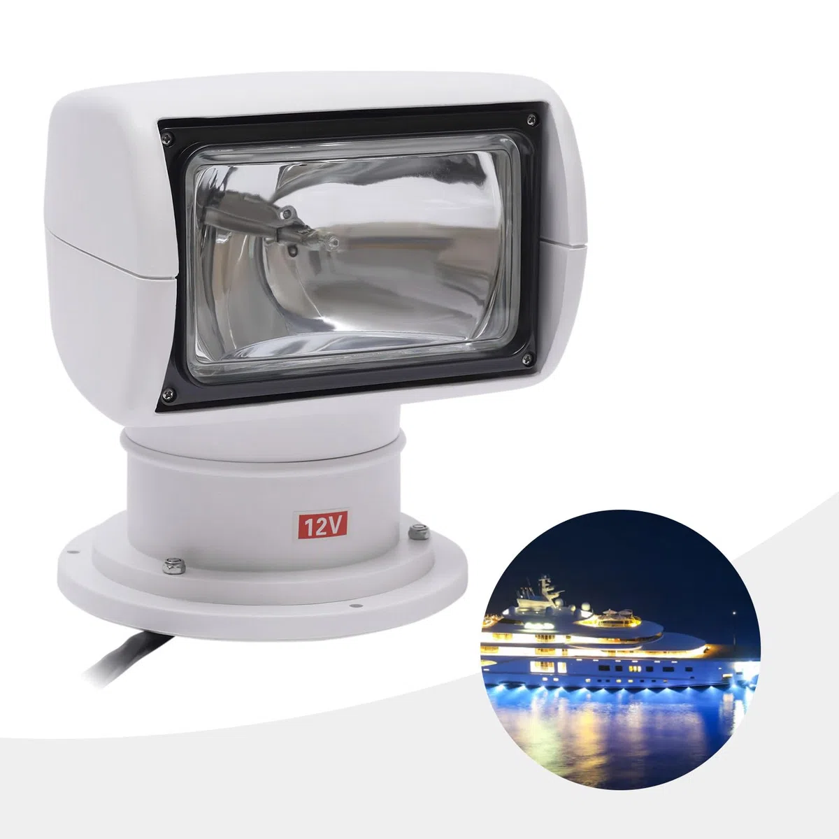 Faro per barca, girevole a 360 gradi, luce marina, 12 V, impermeabile, 100 W, barca da pescatore, barca, faro marino, telecomando, xeno, luce di ricerca per guardia costiera yacht