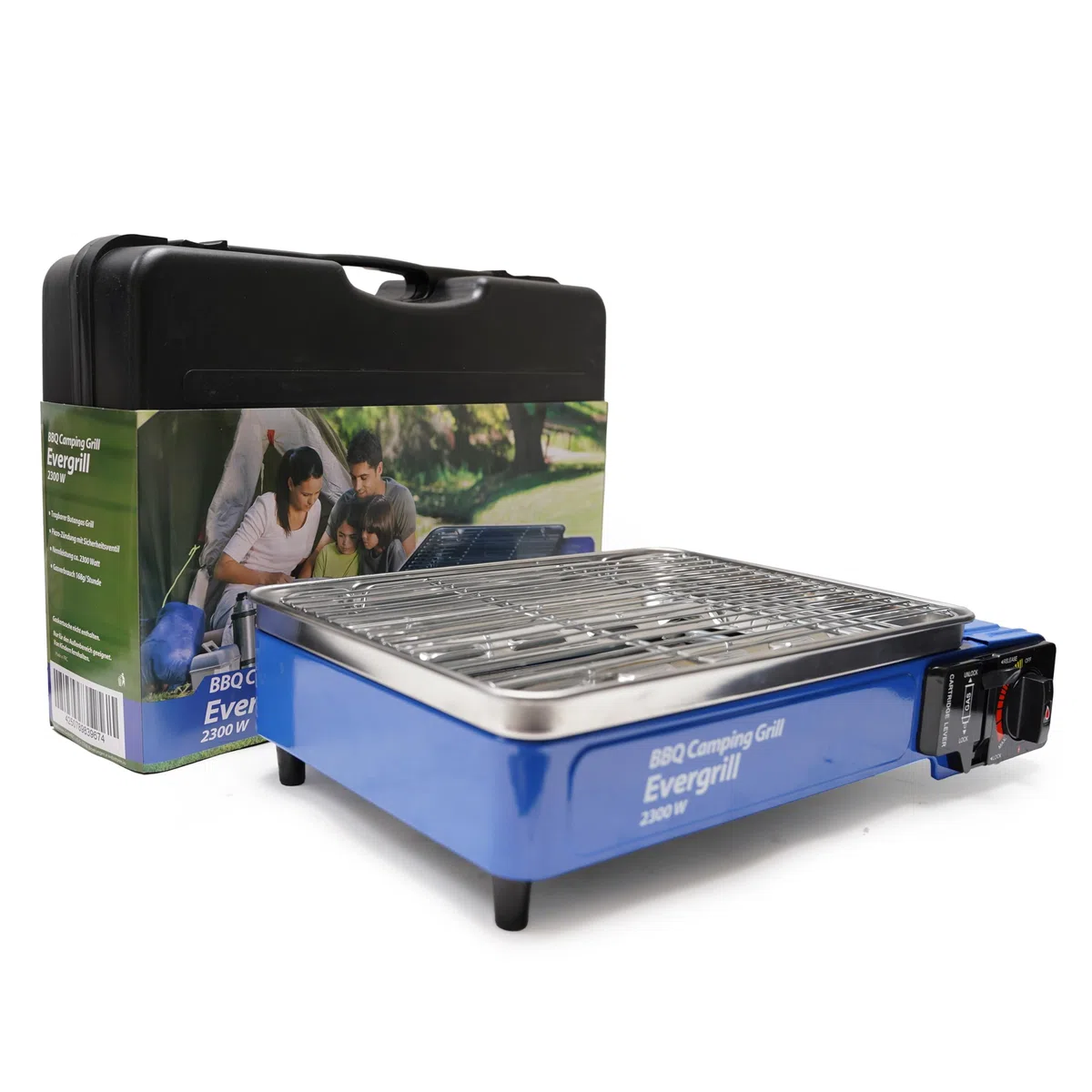 Evergrill Griglia da campeggio a gas butano - incl. 12 bombole di gas - Barbecue a gas - Cucina da campeggio - Griglia da tavolo - Barbecue da tavolo