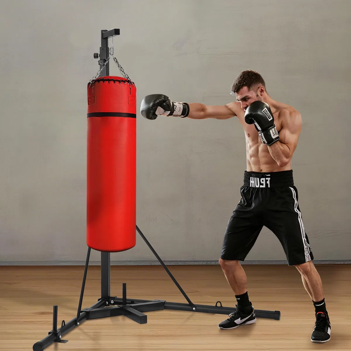 VEVOR Supporto per Sacco da Boxe, Attrezzatura per Allenamento Regolabile in Altezza, Supporta 65 kg, Supporto Indipendente con Base Appesantita, Sacco per Allenamento Palestra Casa