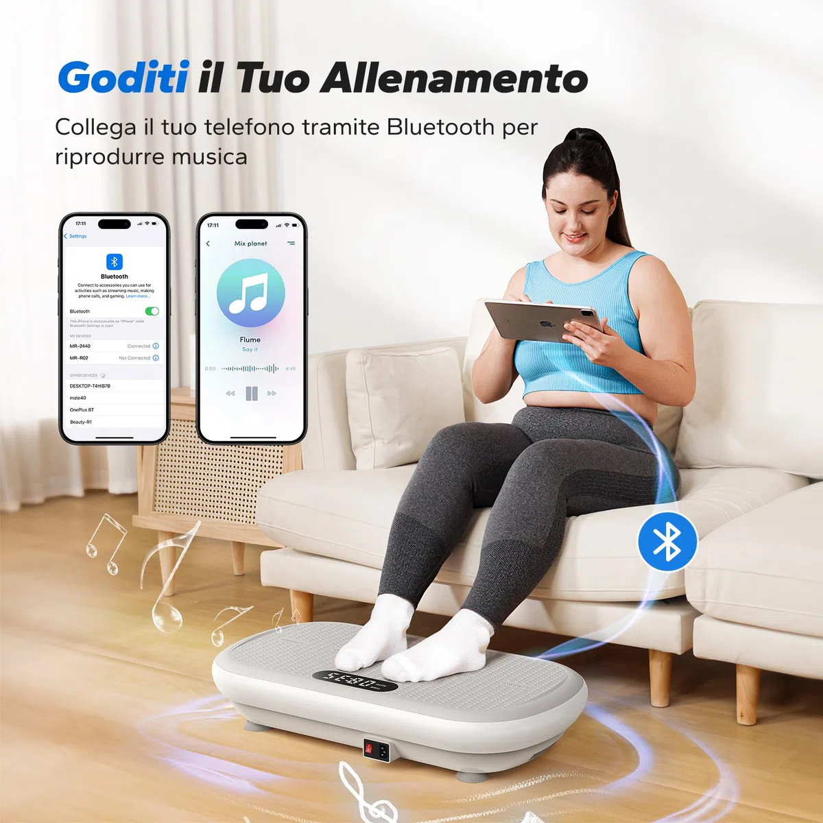 MERACH Pedana Vibrante Dimagrante Potente per L'allenamento e il Modellamento, Ampiezza di 13 mm, Capacità di Peso di 200 kg, Pedale in Silicone, Altoparlante Bluetooth Incorporato