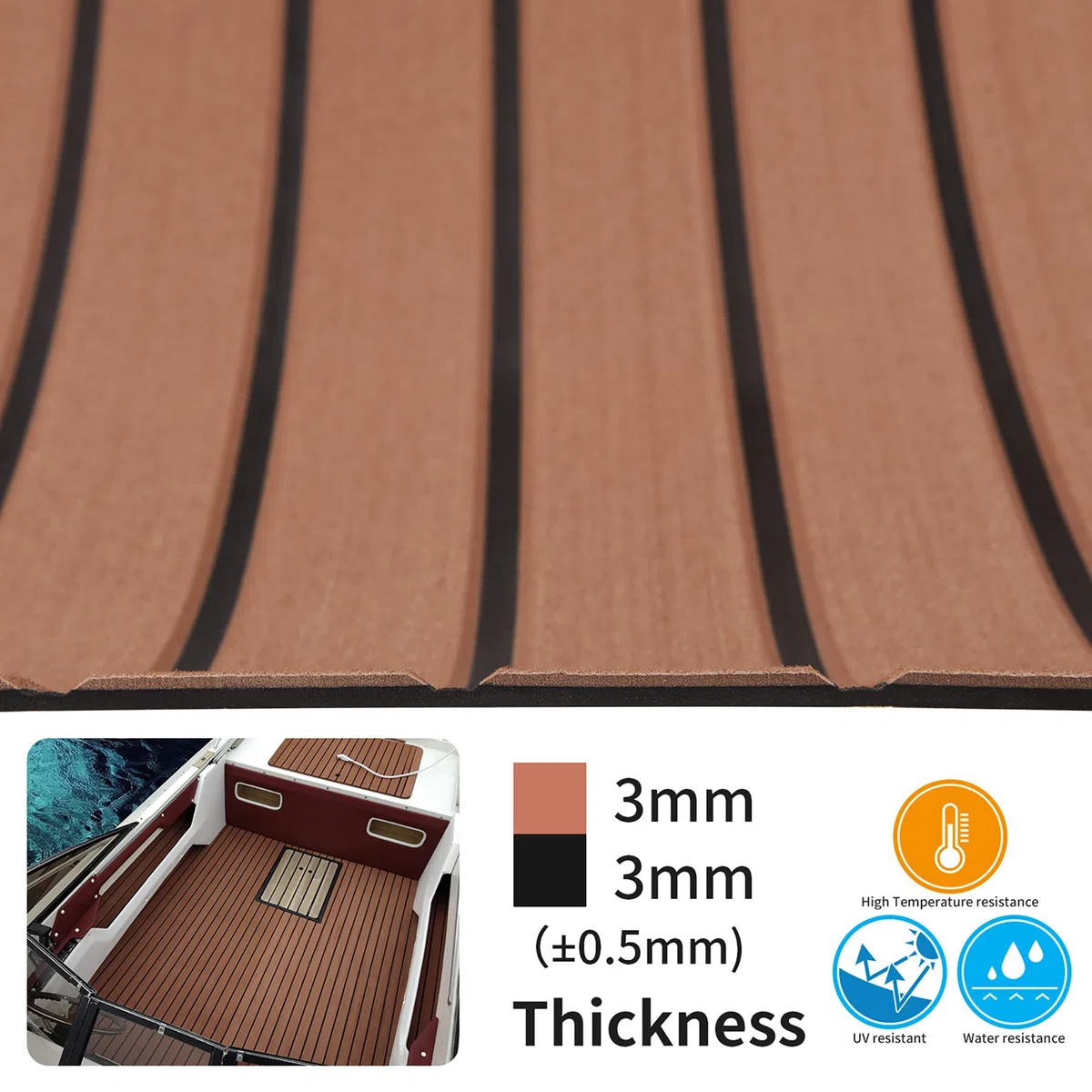 SenMore Eva Tappetino Antiscivolo per Barca, Navi e Marittimi, Tappetino Antiscivolo in Teak Artificiale può Essere Utilizzato per la Decorazione di Yacht