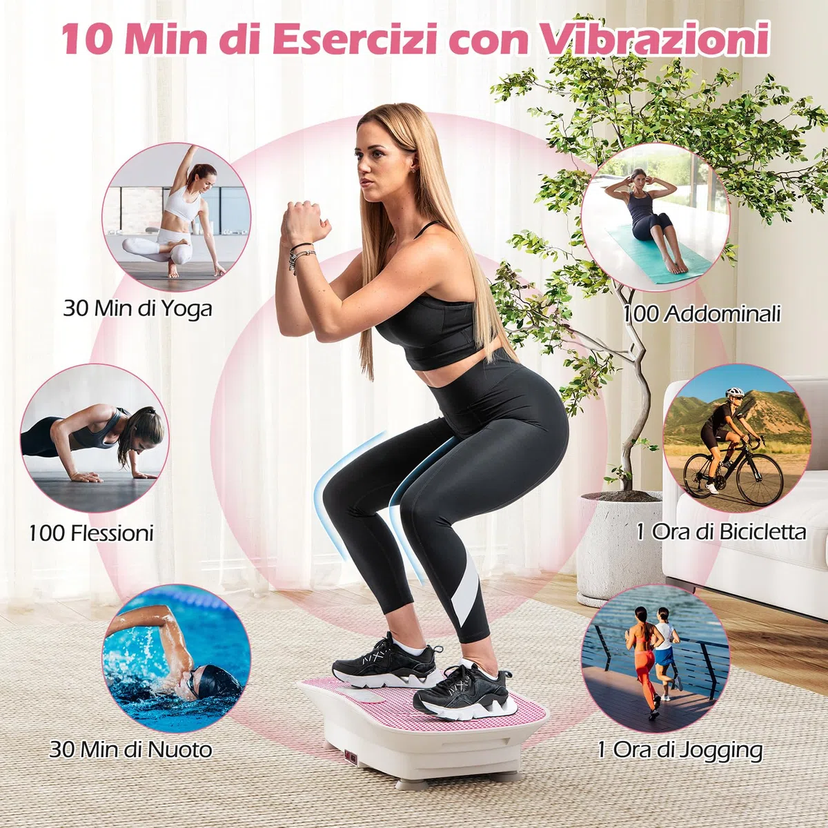 COSTWAY Pedana Vibrante Dimagrante, Piastra Vibrante con 10 Livelli di Vibrazione e Timer, Schermo, Telecomando, Superficie Antiscivolo e 4 Ventose, Allenamento Modellamento Muscolare