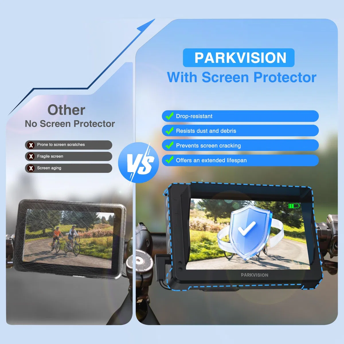 PARKVISION Specchio Retrovisore per Bicicletta con Telecamera Posteriore - 4 Angoli Regolabili (120°/100°/80°/60°), Batteria 10000 mAh, Schermo 4.3", Antivibrante - Sicurezza per Ciclisti