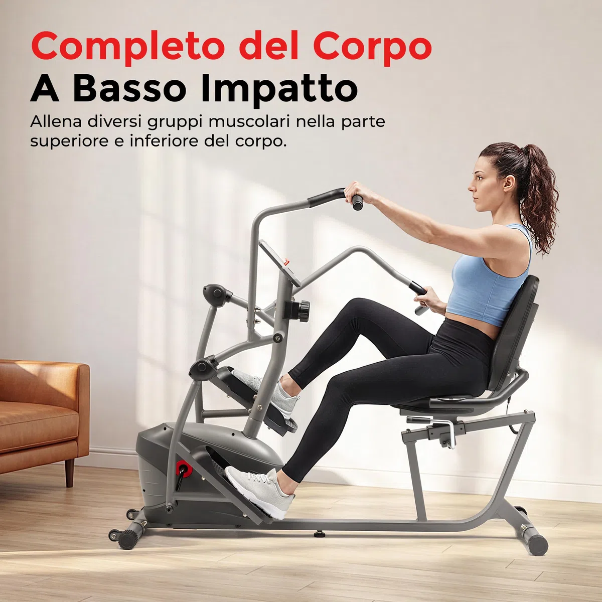 Sunny Health & Fitness Cyclette Reclinabile Smart – Allenamento Corpo Libero con Esercitatori per Braccia e Gambe, Sedile Regolabile, Sensori di Polso Integrati, Connessione Gratuita all'App SunnyFit