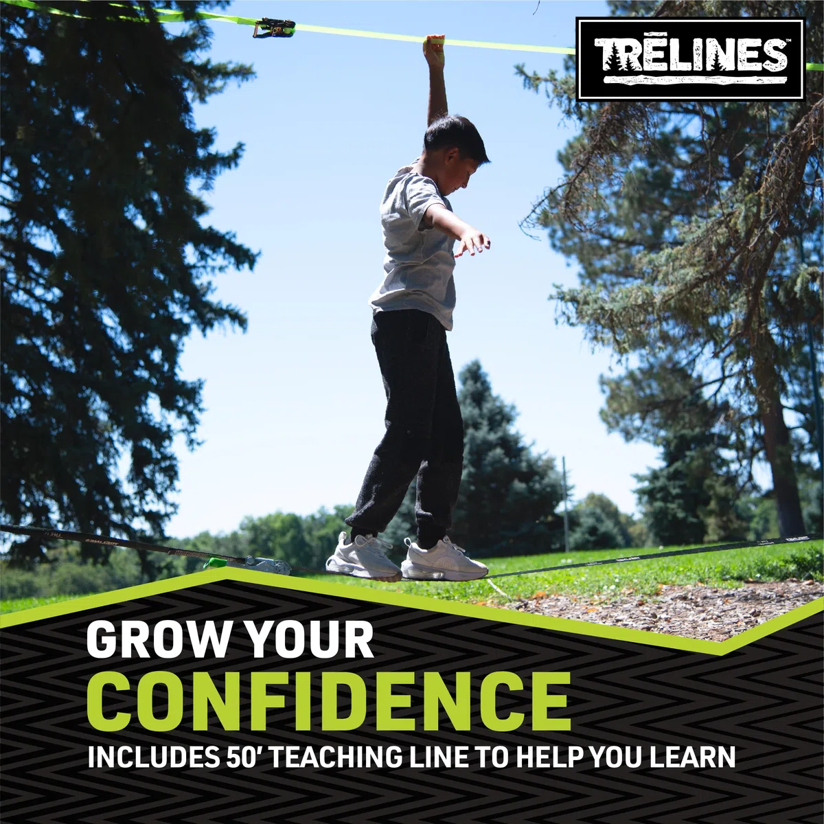 Treline Slackline Classico 15m – Kit Completo con Corda di Allenamento, Gancio in Metallo e Borsa per Bambini e Adulti