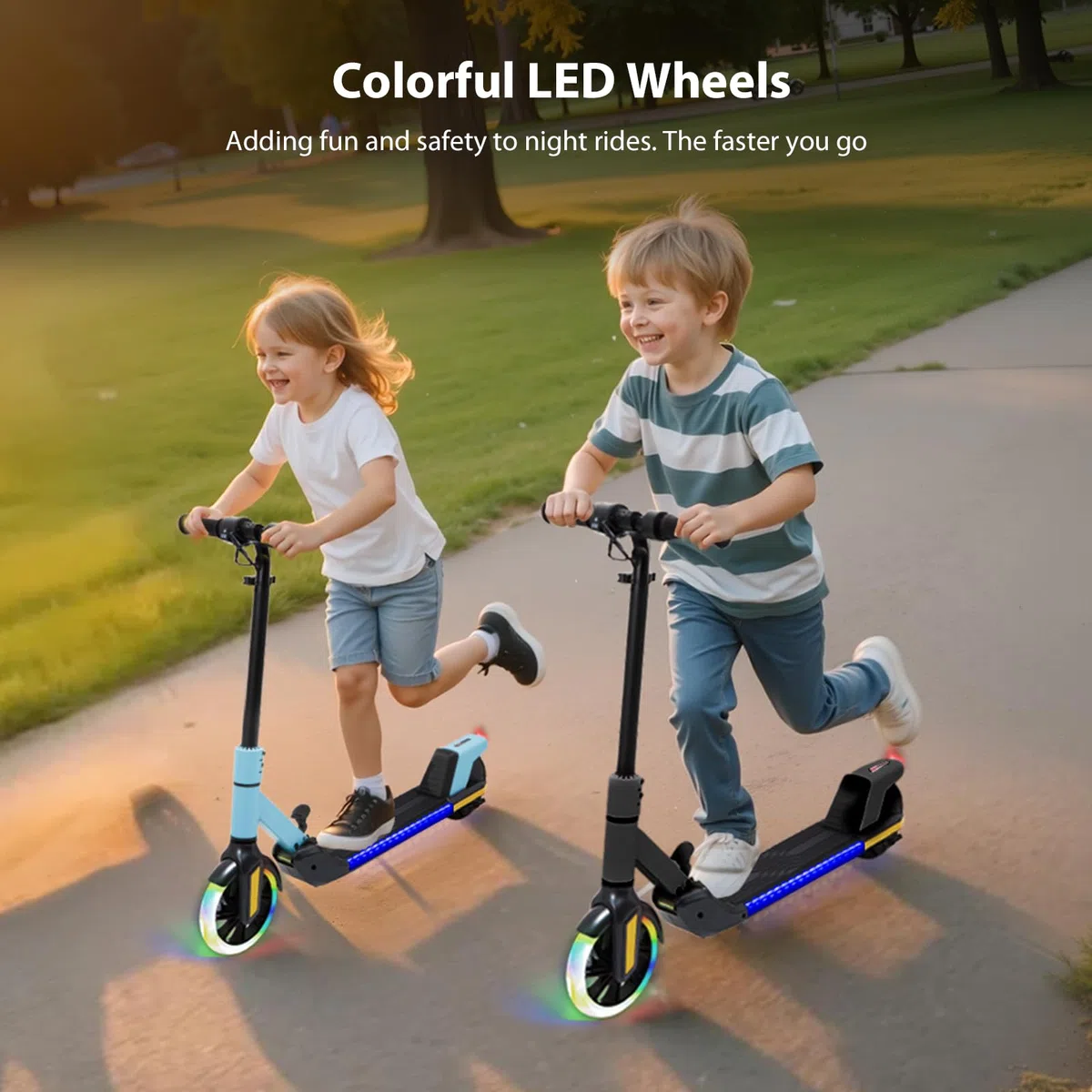 Monopattini elettrici pieghevole per bambini (6-14 anni) - Velocità massima 16 km/h, portata 8 km, ruota anteriore da 7 pollici con funzione autoilluminante, ruota posteriore da 6 pollici