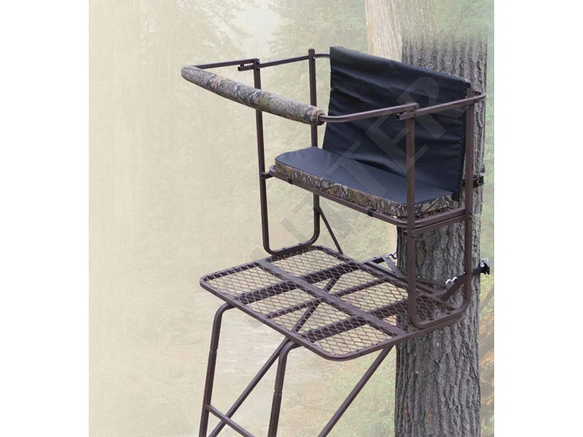 SUTTER Treestand & Posta 2 Persone trasportabile 5,0m / in Acciaio Robusto, Sedile e Schienale Imbottiti/Supporto per Scale