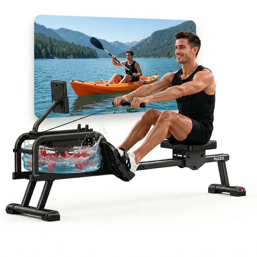 Neezee vogatore per casa con guida in alluminio, vogatore acqua con supporto per tablet, resistenza all'acqua e display LCD rematore