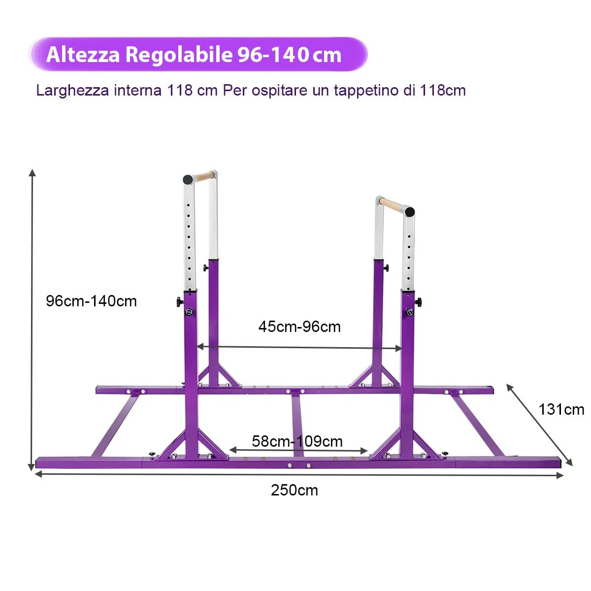 GYMAX Barre Doppie per Ginnastica, Allenamento Ginnico in Acciaio, Larghezza e Altezza Regolabile, Carico 120 kg+, Barra Ginnica per Bambini da 6 a 12 Anni, Ideale per Palestra, Casa