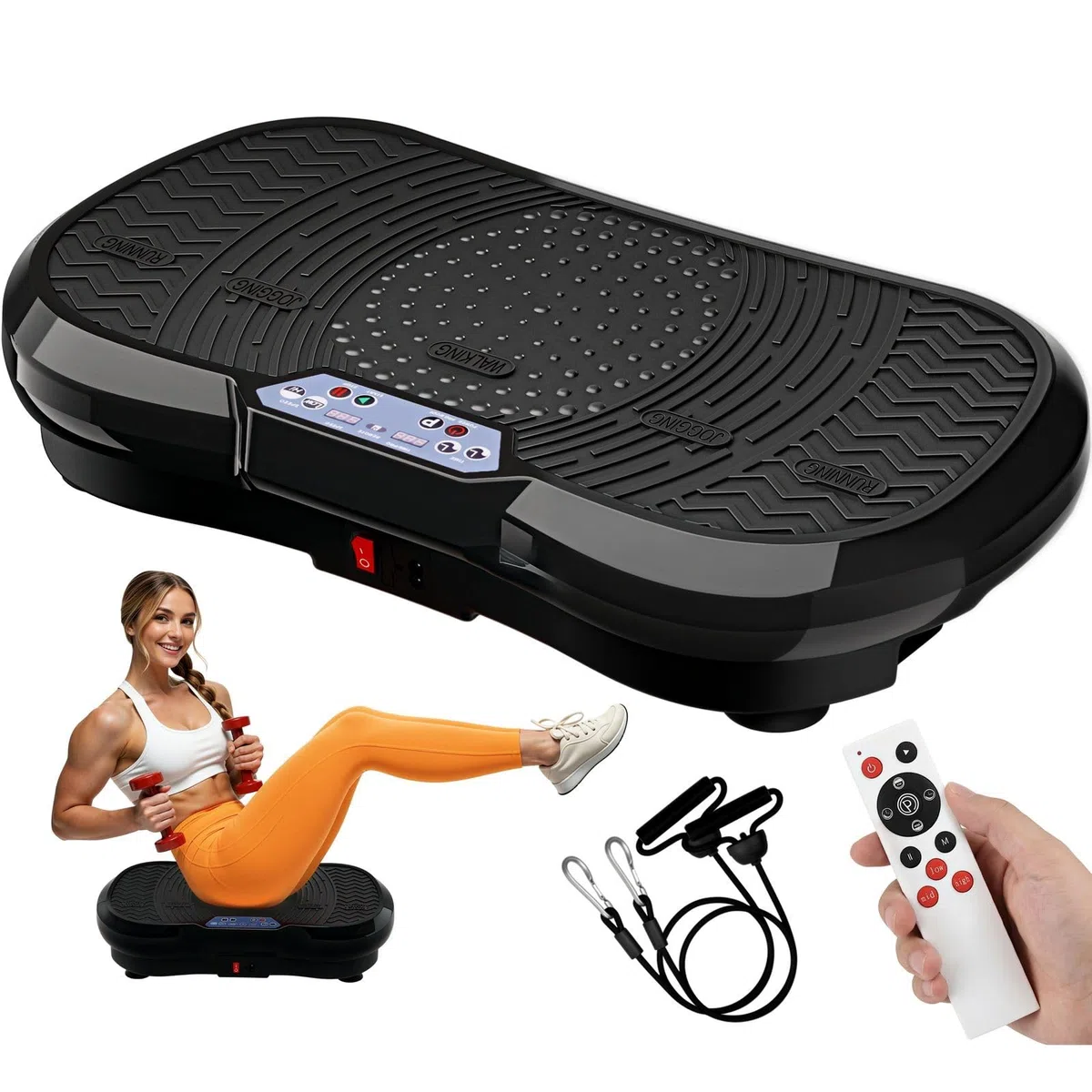 TLGREEN Piastra vibrante con motore ultra silenzioso, 120 livelli + 10 programmi di allenamento, con telecomando (rosso/nero)