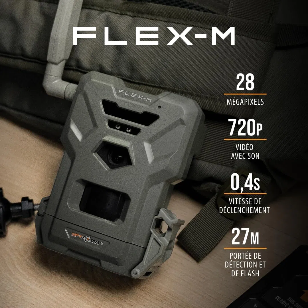 Spypoint Flex-M - Telecamera per animali selvatici con trasmissione di foto e video, 28 megapixel, con visione notturna, app gratuita per il tuo smartphone