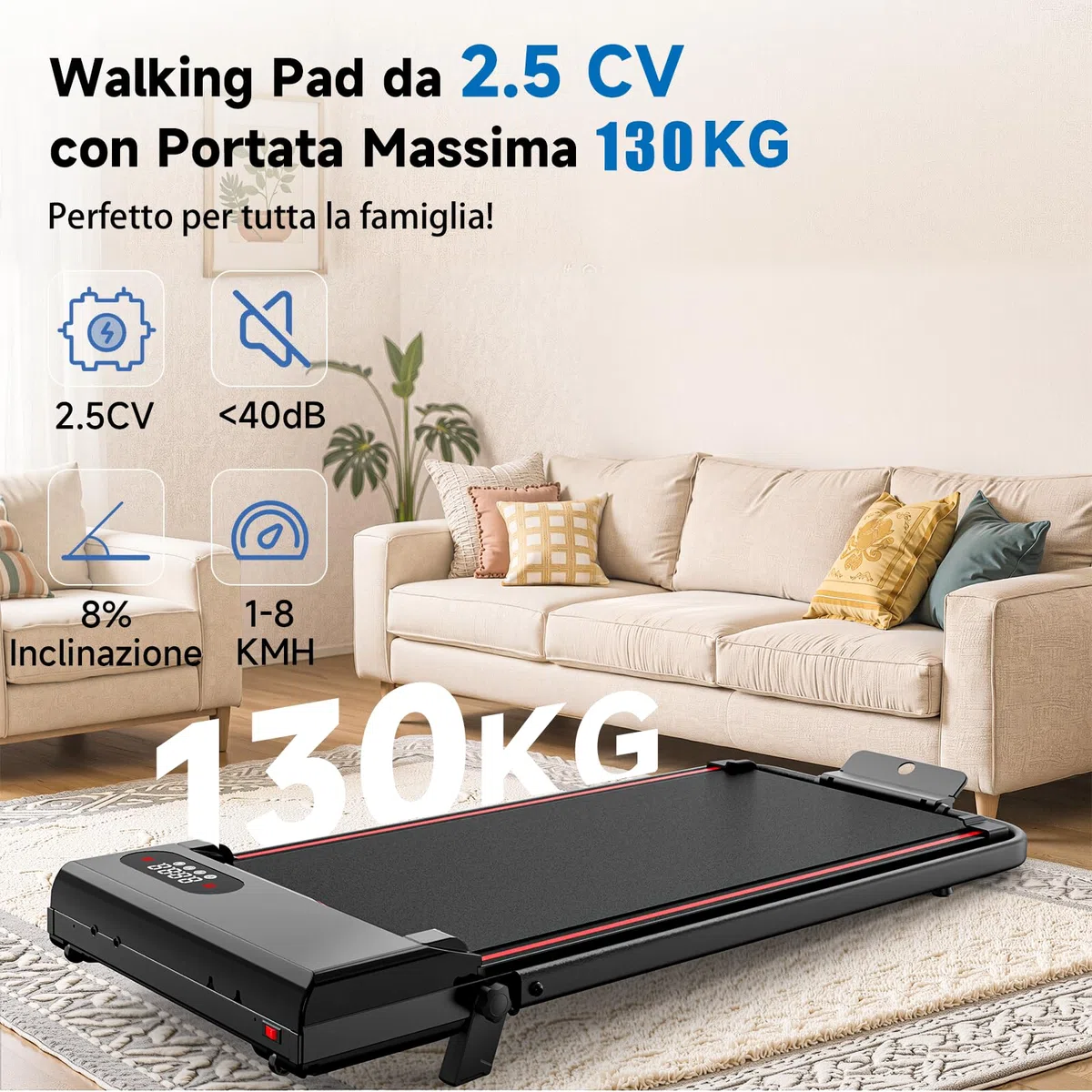 Dskeuzeew Tapis Roulant Con Inclinazione 7%, 3 IN 1 Tapis Roulant Pieghevole, Walking Pad