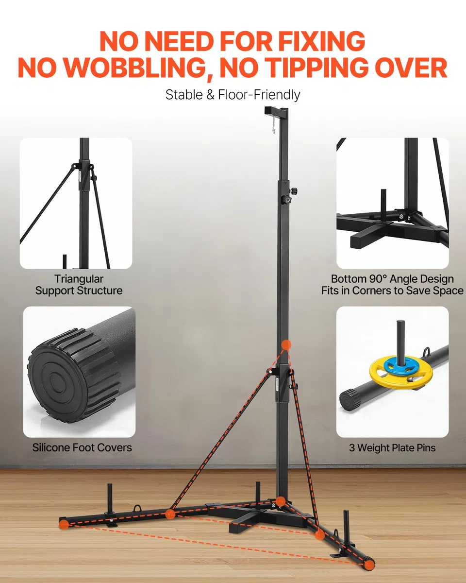 VEVOR Supporto per Sacco da Boxe, Attrezzatura per Allenamento Regolabile in Altezza, Supporta 65 kg, Supporto Indipendente con Base Appesantita, Sacco per Allenamento Palestra Casa