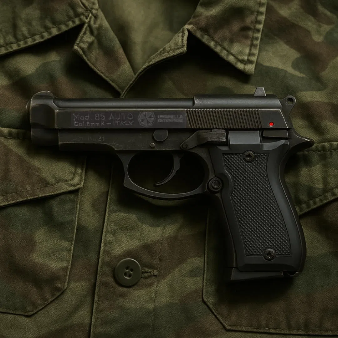 Pistola a Salve Mod. 85 9mm Top Firing, Segnalatore Acustico Scacciacani/Addestramento, Nera - Kit con Olio Ballistol incluso