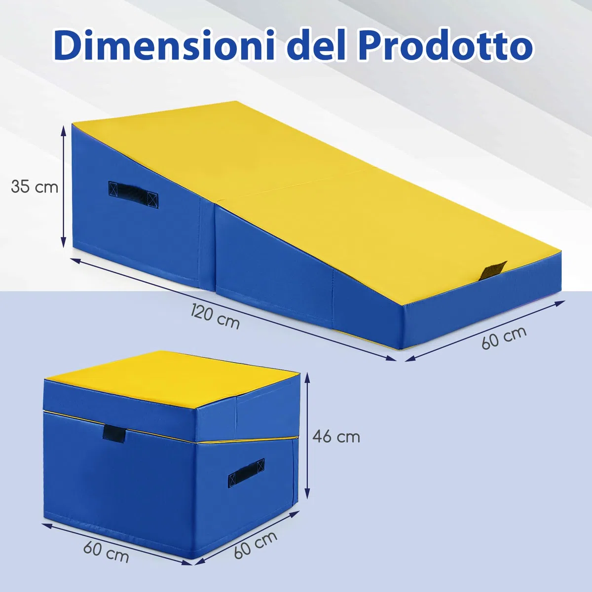 COSTWAY Materassino Ginnastica, Tappetino da Ginnastica Pieghevole con Schiuma EPE e Pelle PVC Antiscivolo e Maniglia, Tappetino da Esercizio a Forma di Cuneo per Casa e Palestra