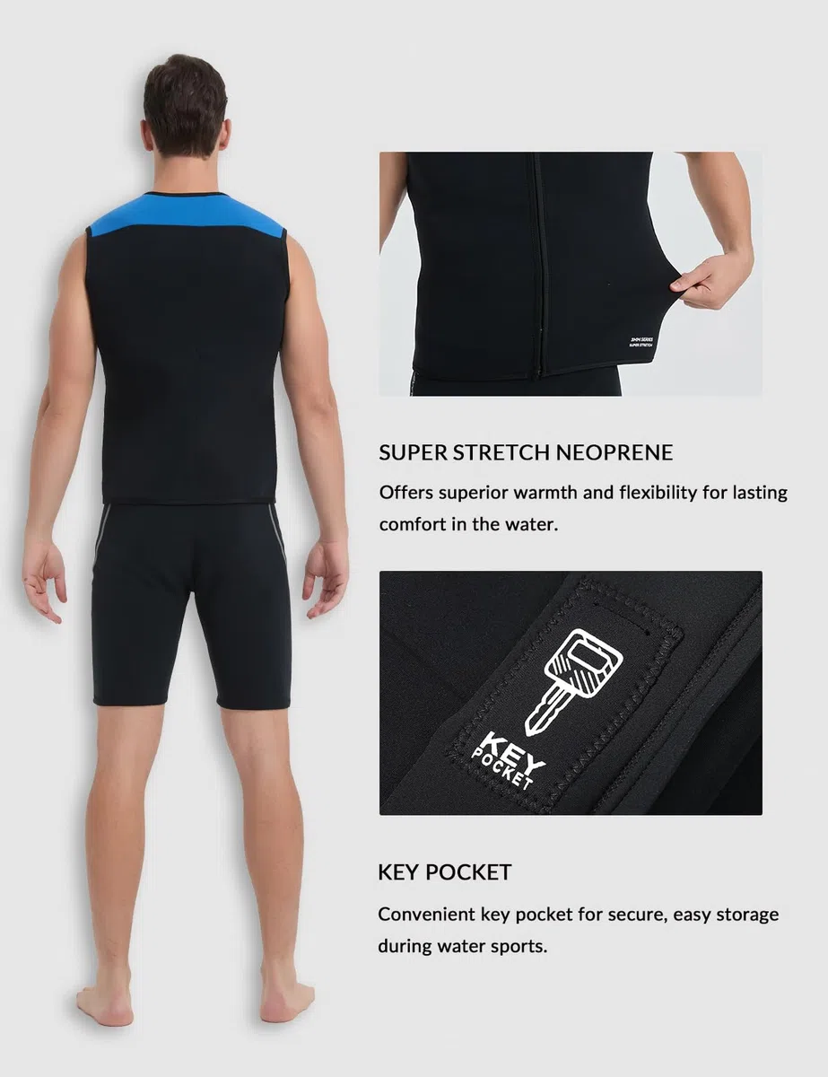 Lemorecn Muta da uomo e donna, 3 mm, senza maniche, in neoprene, con cerniera frontale, per sport acquatici