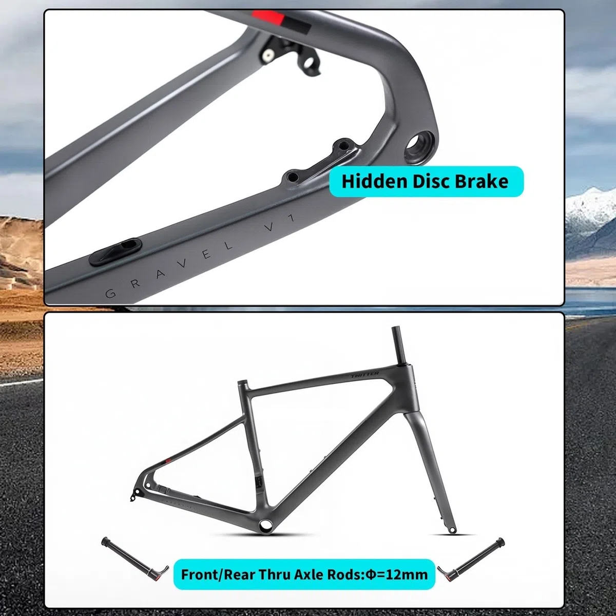 TUJISEK Telaio per Bici da Strada Gravel 700C 45/48/51/54Cm Telaio per Bicicletta in Fibra di Carbonio Telaio per ciclocross con Freno a Disco Percorso Interno Perno Passante 12x100/142mm(White,51cm)