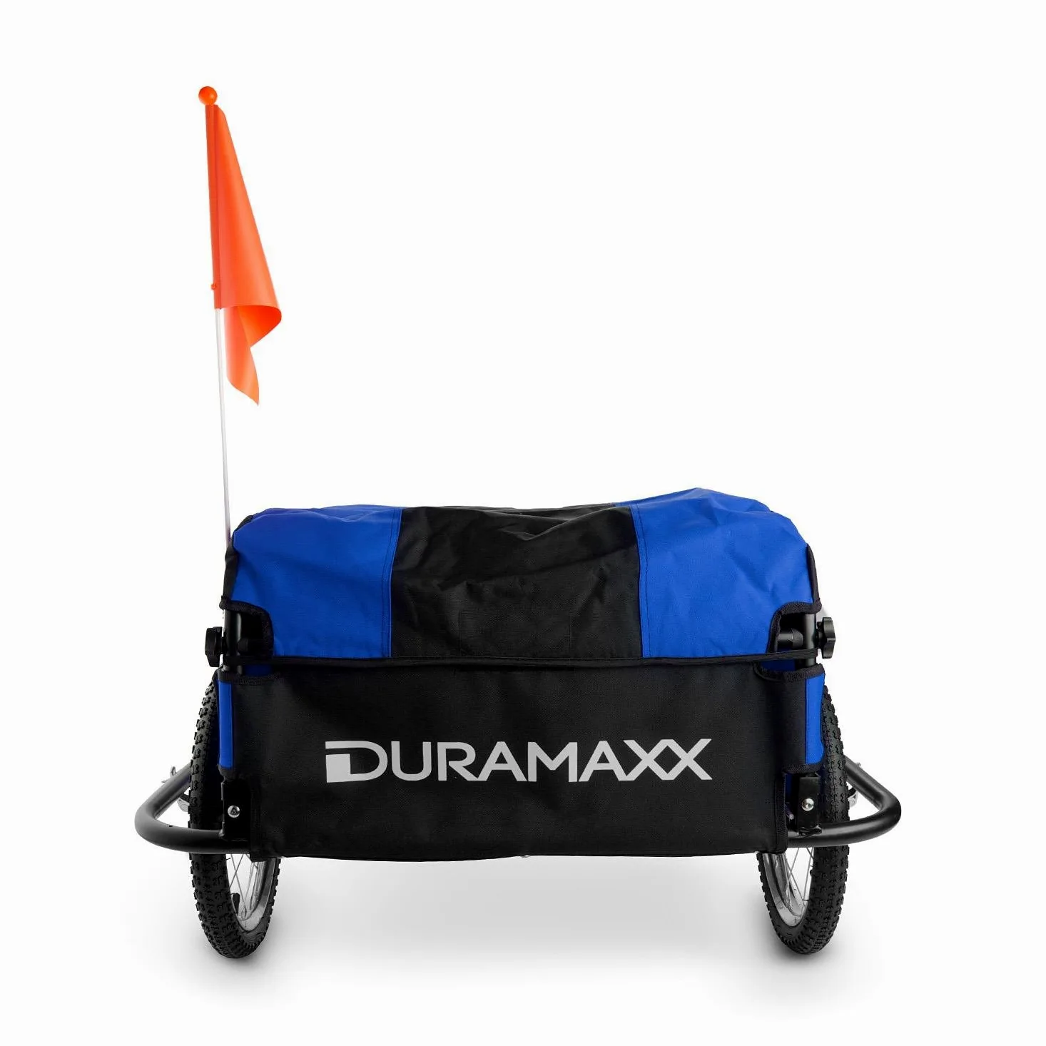 Duramaxx Mountee - Rimorchio Bici, Cargo Bike, Carrello Bici 130 L, 60kg, Camera d'Aria con Valvola Automatica, Copertura in Nylon, Pneumatico da 16", Raggi in Acciaio, Pieghevole, Blu