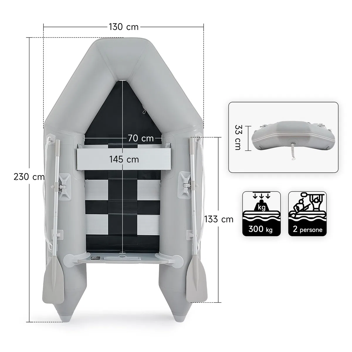 DARTMOOR 2.3 m Gommone Gonfiabile per Adulti 230x130x33cm Tender Gommone per 2 Persone capacità 300 kg Gommone Fondo in Lega Alluminio per Pesca Nautica Gioco Compatibile con Motore Fuoribordo