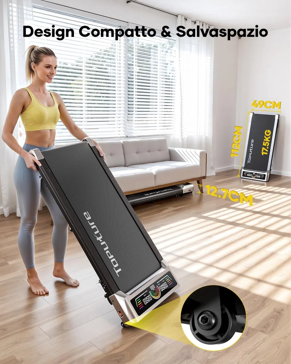 Tapis Roulant Elettrico con 10% Inclinazione, 1-10km/h Tapis Roulant Salvaspazio, 3 Pendenza, 3.0HP Motore silenzioso, 4 in 1 Sotto la Scrivania Walking Pad, App e Telecomando, Ampio Display LED