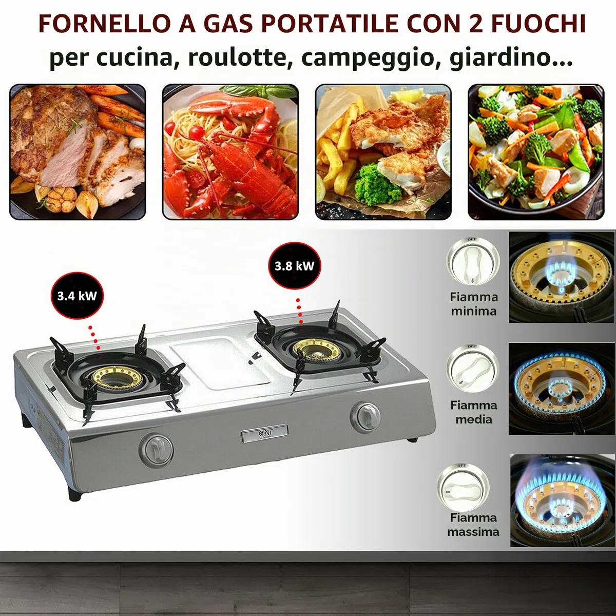 NJ NSD-2 Fornello a Gas - 2 Fuochi Piano Cottura Portatile Interna GPL