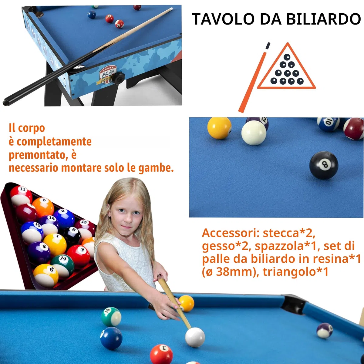 Set da tavolo multi-gioco 5 in 1 per bambini, ping-pong, biliardo, biliardino, hockey su scivolo, tiro al basket interattivo genitore-figlio regalo perfetto per i bambini (lunghezza 1,2 m)
