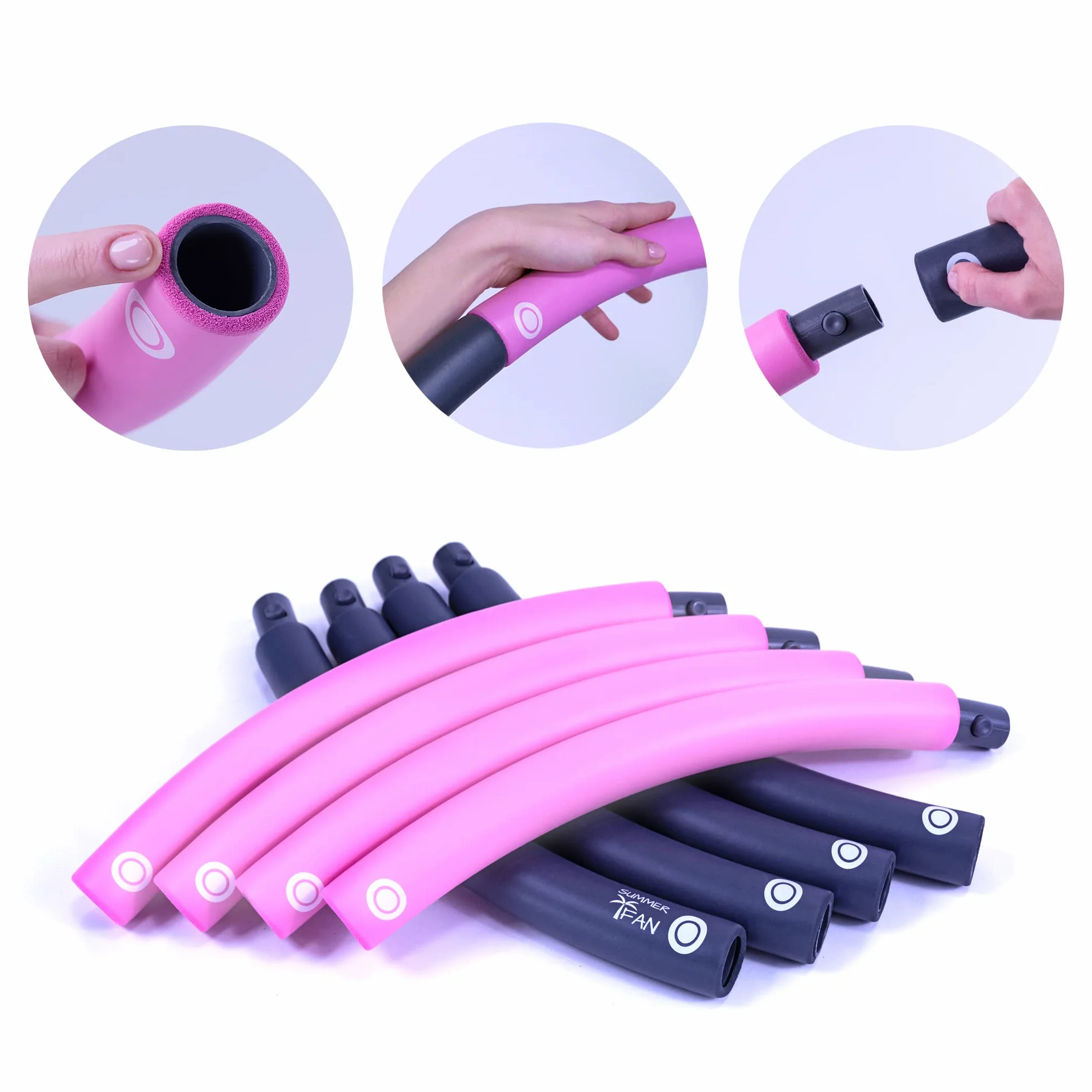 Hula Hoop - Pneumatico per principianti senza onde e gommini [1 kg fino a 1,5 kg, 75 – 100 cm, 6 – 8 segmenti] – Hullahub Fitness Sport per adulti
